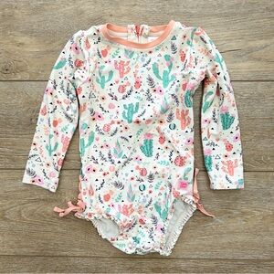 Ruffle Butts Toddler Girls Swimsuit Size 3T One Piece Rashguard Cactus Floral
